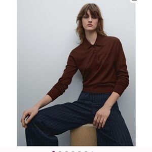 Massimo Dutti Wool Polo Collar Sweater with buttons in Russet NEW Size M but S